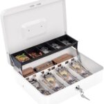 Cash Box with Lock Key and Money Tray, Large Money Box for Cash Register